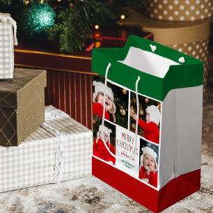 Sacola Para Presentes Média Feliz Natal Colagem de Fotos Belo Personalizado