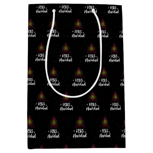 Sacola Para Presentes Média Feliz Natal com bandeira espanhola (Frente)