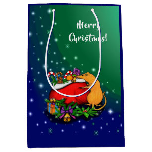 Sacola Para Presentes Média Feliz Natal com Rat Prince