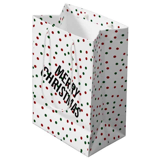 Sacola Para Presentes Média Feliz Natal Confetti Bolinhas Vermelhos (Frente inclinada)