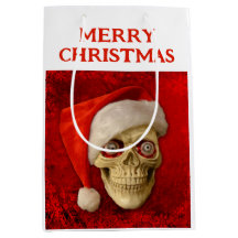 Feliz Natal. Crânio usando chapéu de Papai Noel
