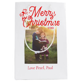 Sacola Para Presentes Média Feliz Natal crianças arcos vermelhas foto elegante