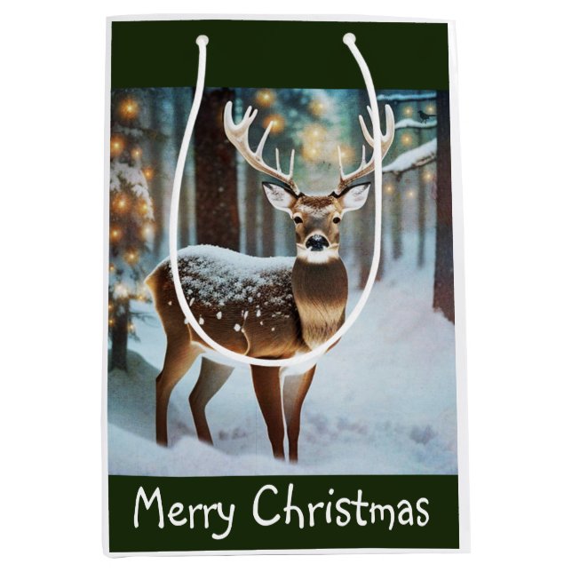 Sacola Para Presentes Média Feliz Natal Deer (Frente)