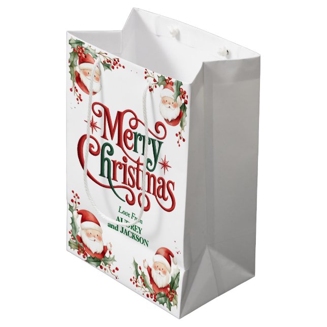 Sacola Para Presentes Média Feliz Natal do Papai Noel (Frente inclinada)