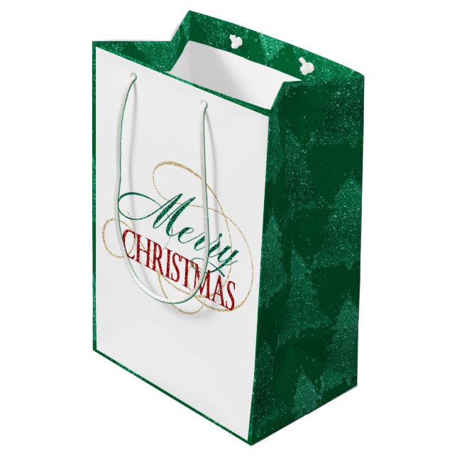Sacola Para Presentes Média Feliz Natal Elegante - Script de Férias Modernas (Verso inclinado)