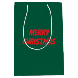 Sacola Para Presentes Média Feliz Natal elegante verde & personalizado vermelh