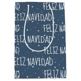 Sacola Para Presentes Média Feliz Natal Espanhol Em Flocos De Neve