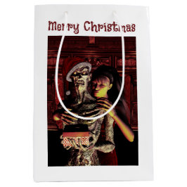 Sacola Para Presentes Média Feliz Natal. Esqueleto engraçado com mulher