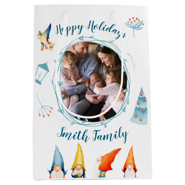 Sacola Para Presentes Média Feliz Natal Férias Sacos de Presente com Elfos (Frente)