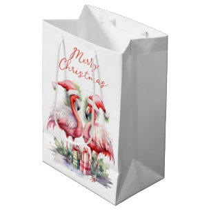 Sacola Para Presentes Média Feliz Natal Flamingos Rosa