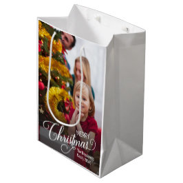 Sacola Para Presentes Média Feliz Natal Foto Personalizada Simples
