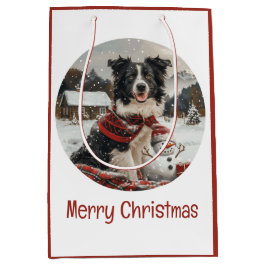 Sacola Para Presentes Média Feliz Natal Fronteira Collie Dog Snowman