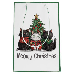 Sacola Para Presentes Média Feliz Natal Gatos Árvore de Natal