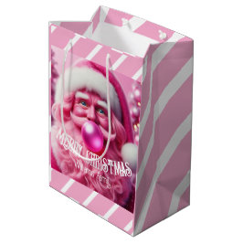 Sacola Para Presentes Média Feliz Natal Goma de Bolha Rosa | Nome de Fam Perso