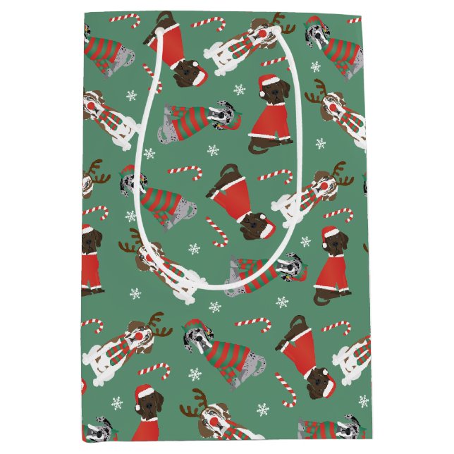 Sacola Para Presentes Média Feliz Natal - Grande Dane Dogs (Frente)