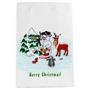 Sacola Para Presentes Média Feliz Natal! Neve com Amigos