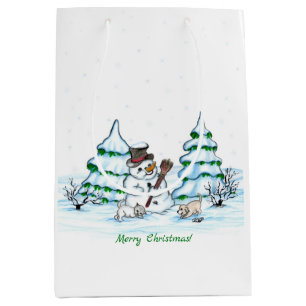 Sacola Para Presentes Média Feliz Natal! Neve com Cat e Puppy