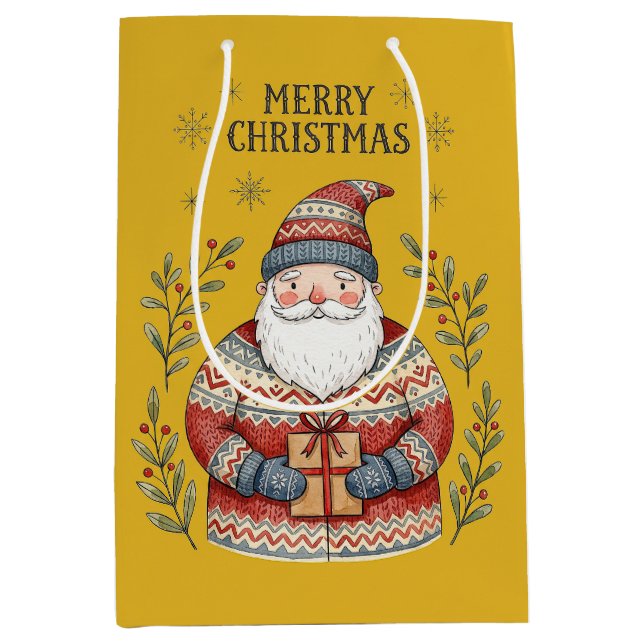 Sacola Para Presentes Média Feliz Natal Papai Noel (Frente)
