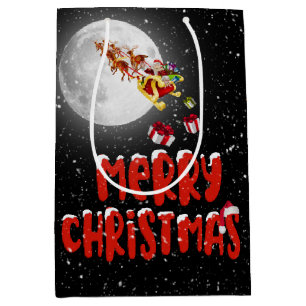 Sacola Para Presentes Média Feliz Natal Papai Noel e Lua