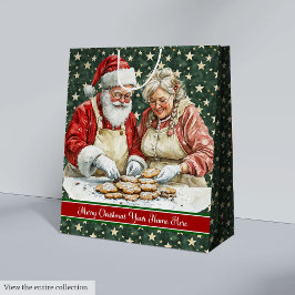 Sacola Para Presentes Média Feliz Natal Papais noeis de Vintage com Monograma