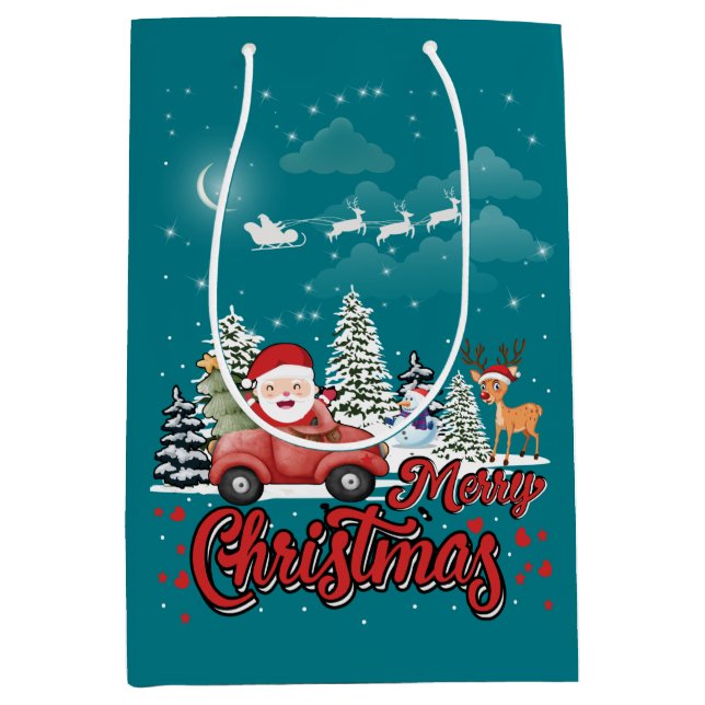 Sacola Para Presentes Média Feliz Natal Papais noeis Vermelhos Presentes de Ca (Frente)