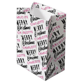 Sacola Para Presentes Média Feliz Natal Personalizado Nome Rosa Trendência