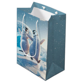Sacola Para Presentes Média Feliz Natal Pinguins Dançando