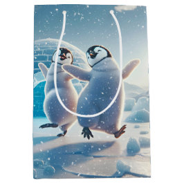 Sacola Para Presentes Média Feliz Natal Pinguins Dançando
