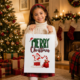Sacola Para Presentes Média Feliz Natal Plaid Férias