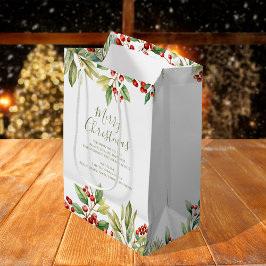 Sacola Para Presentes Média Feliz Natal Red Holly Greenery Personalizado