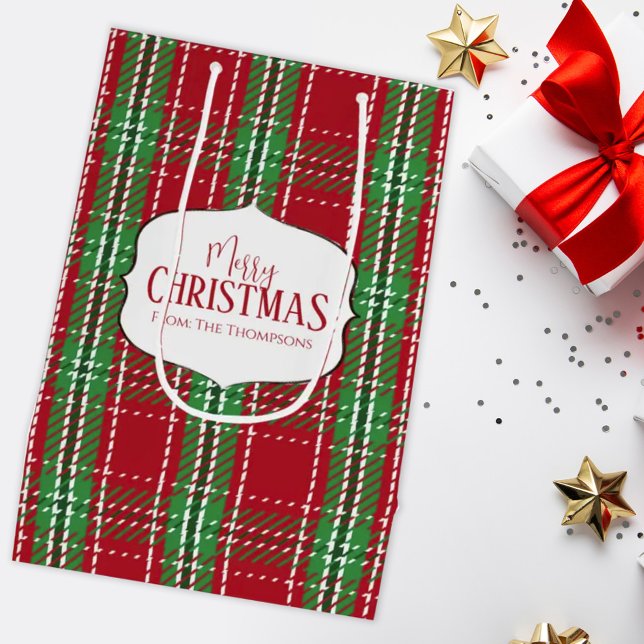 Sacola Para Presentes Média Feliz Natal Red Rustic Farmhouse Xadrez (Criador carregado)