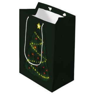Sacola Para Presentes Média Feliz Natal sob uma árvore de Natal brilhante