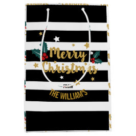 Sacola Para Presentes Média Feliz Natal Trendy Dourado Design de texto Glitter