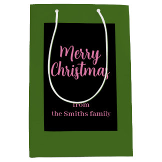 Sacola Para Presentes Média Feliz Natal Verde e Mínimo Rosa