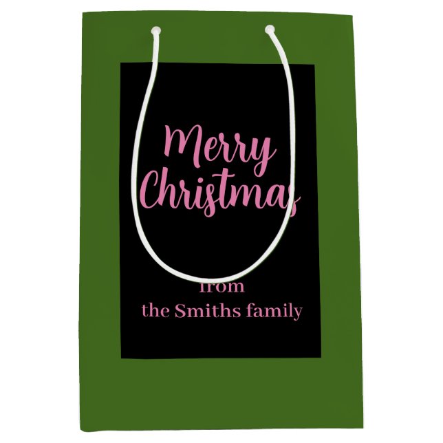 Sacola Para Presentes Média Feliz Natal Verde e Mínimo Rosa (Frente)