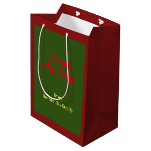 Sacola Para Presentes Média Feliz Natal Verde e Mínimo Vermelho