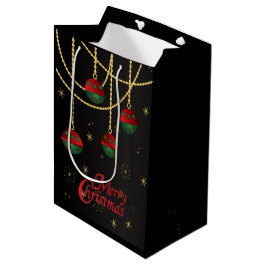 Sacola Para Presentes Média Feliz Natal Vermelho Festivo e Ornações Verdes