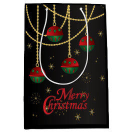 Sacola Para Presentes Média Feliz Natal Vermelho Festivo e Ornações Verdes