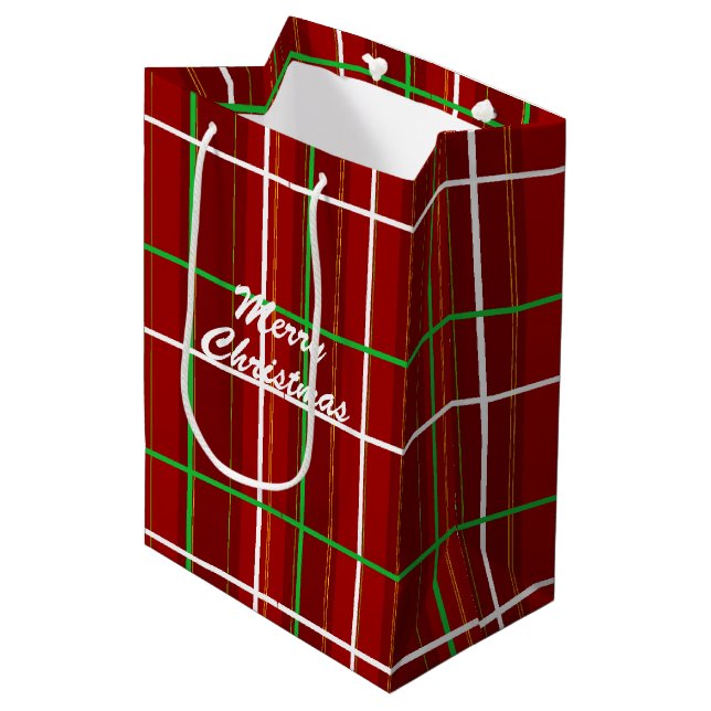 Sacola Para Presentes Média Feliz Natal Xadrez Vermelho Simples Personalizado  (Frente inclinada)