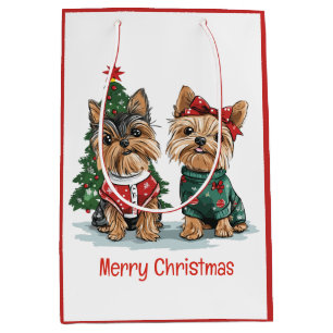 Sacola Para Presentes Média Feliz Natal Yorkie Dogs