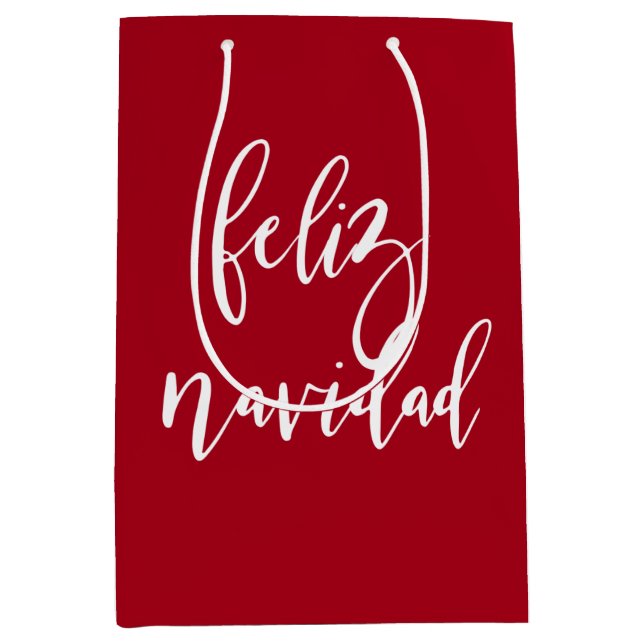 Sacola Para Presentes Média Feliz Navidad Vermelho e Branco Natal (Frente)