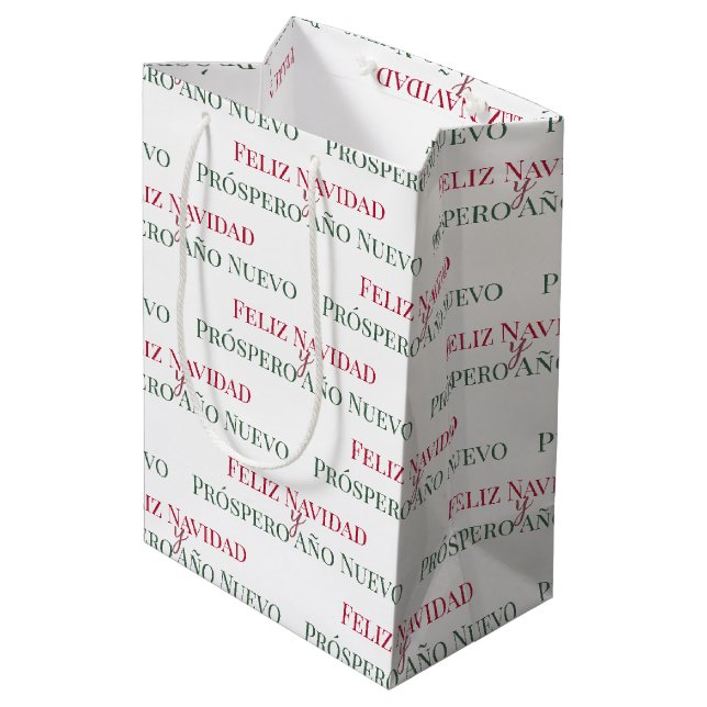 Sacola Para Presentes Média Feliz Navidad y Prospero Año Nuevo (Verso inclinado)