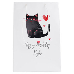 Sacola Para Presentes Média Feliz Negra Gatos Corações Aniversário
