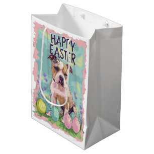 Sacola Para Presentes Média Feliz Páscoa American Staffordshire