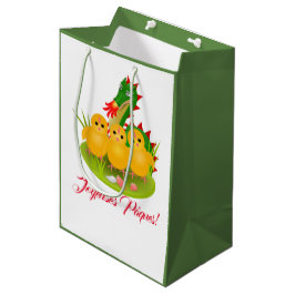 Sacola Para Presentes Média Feliz Páscoa de três pintinhos e Dragão de Mons
