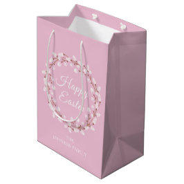 Sacola Para Presentes Média Feliz Páscoa Doce Salgueiro-Chato Rosa Aquarela