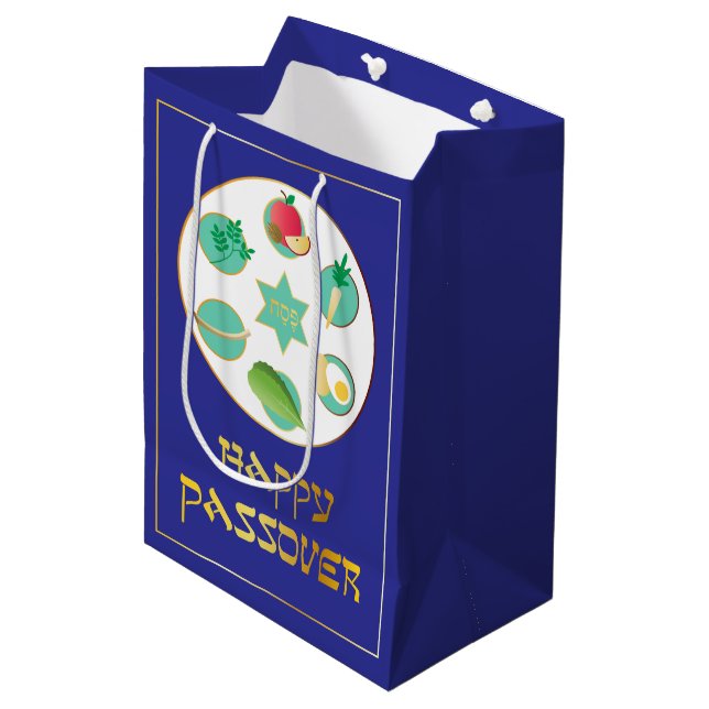 Sacola Para Presentes Média Feliz Páscoa em Azul (Frente inclinada)