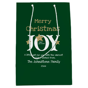 Sacola Para Presentes Média Feliz Roteiro de Natal Nome Rustic Green Chic