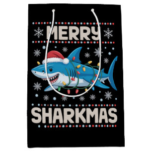 Sacola Para Presentes Média Feliz Sharkmas Papai Noel Luzes Feias de Natal Xma