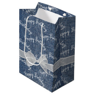 Sacola Para Presentes Média Feliz Texto De Aniversário Em Denim